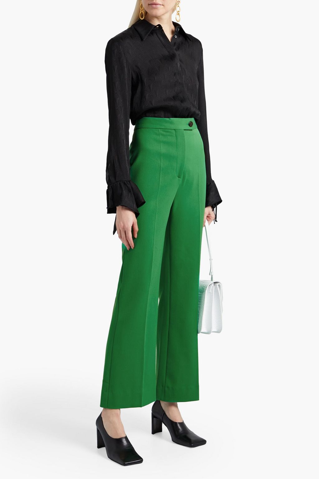VICTORIA, VICTORIA BECKHAM Ruffle-trimmed satin-jacquard shirt