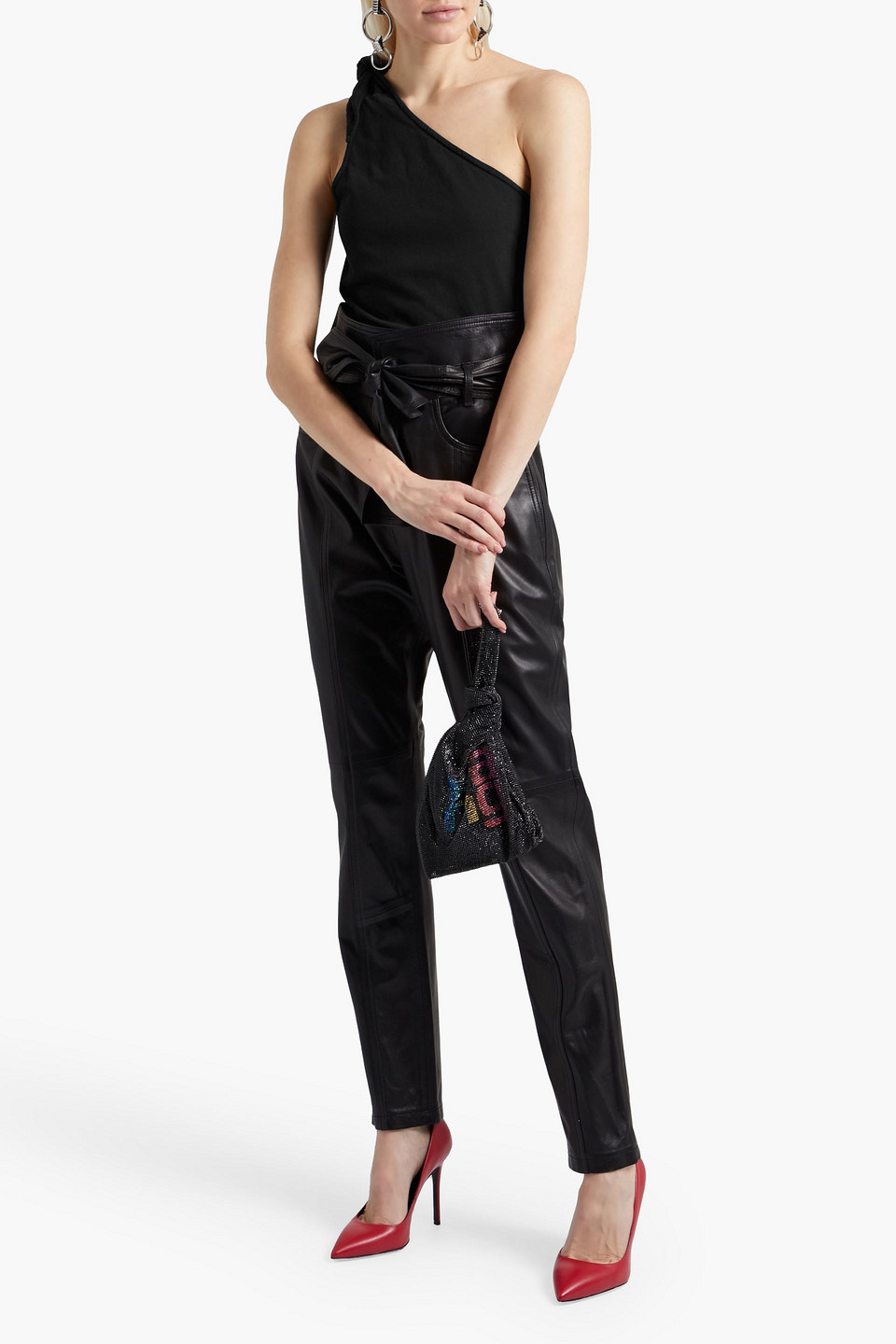 The Range One-shoulder Knotted Cotton-jersey Top In Black