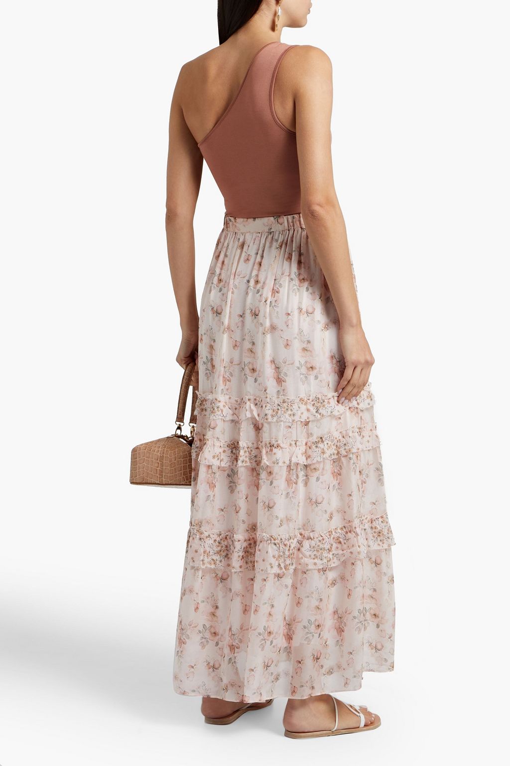 CAMI NYC Ruffle-trimmed floral-print silk-voile maxi skirt