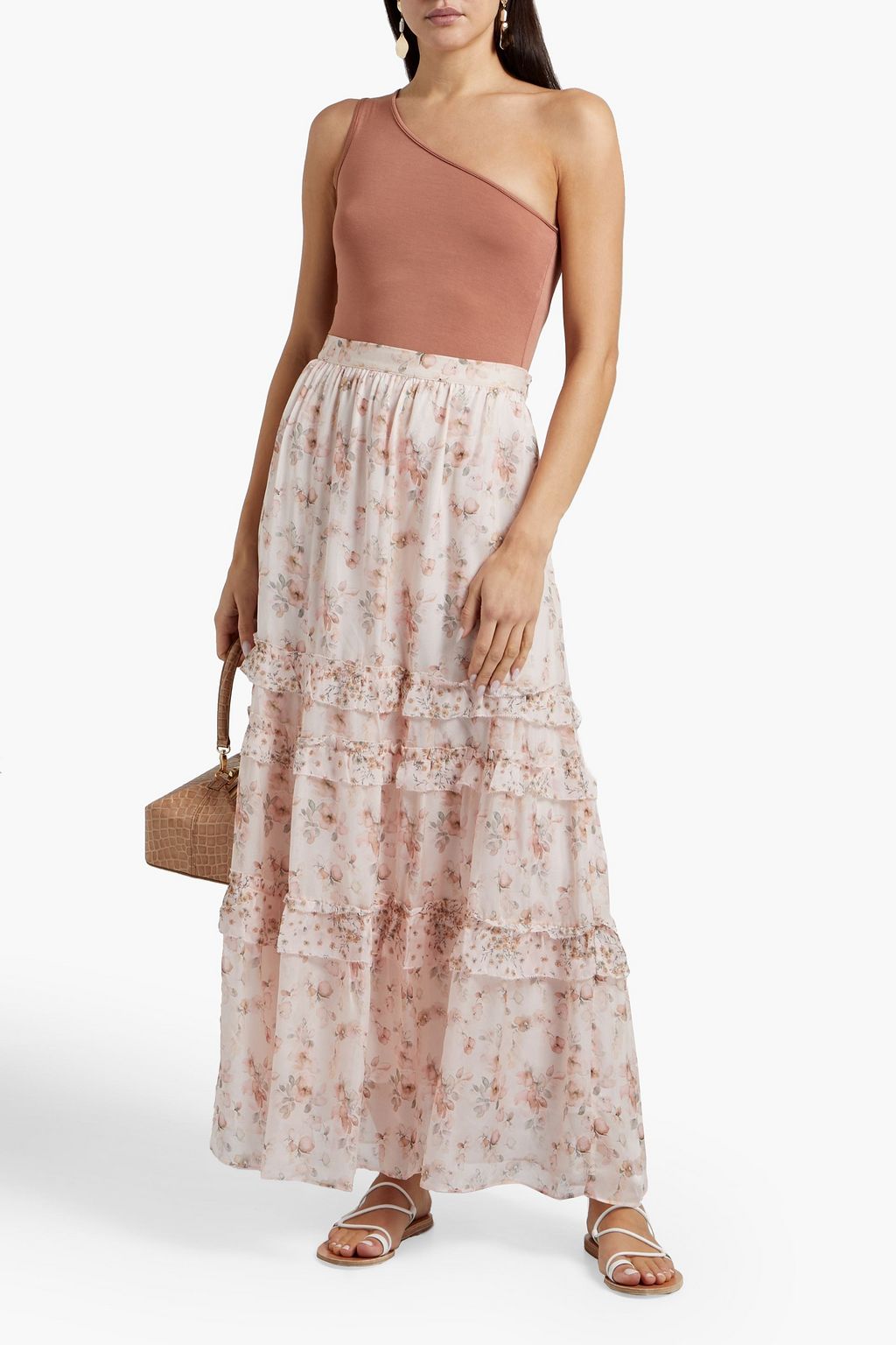 CAMI NYC Ruffle-trimmed floral-print silk-voile maxi skirt