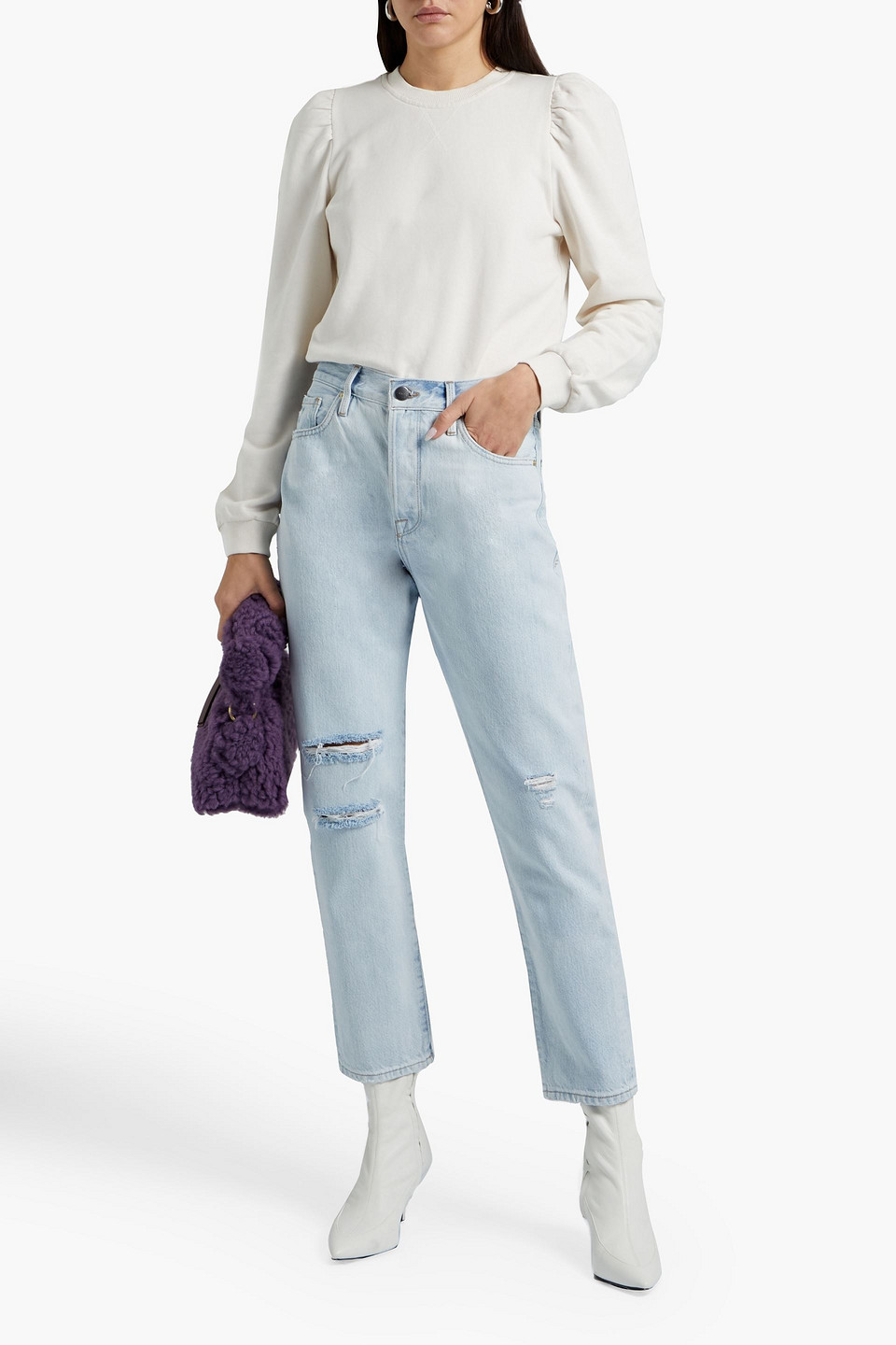 Cami Nyc Dressing Gownrta Gathered French Cotton-terry Sweatshirt In Ivory