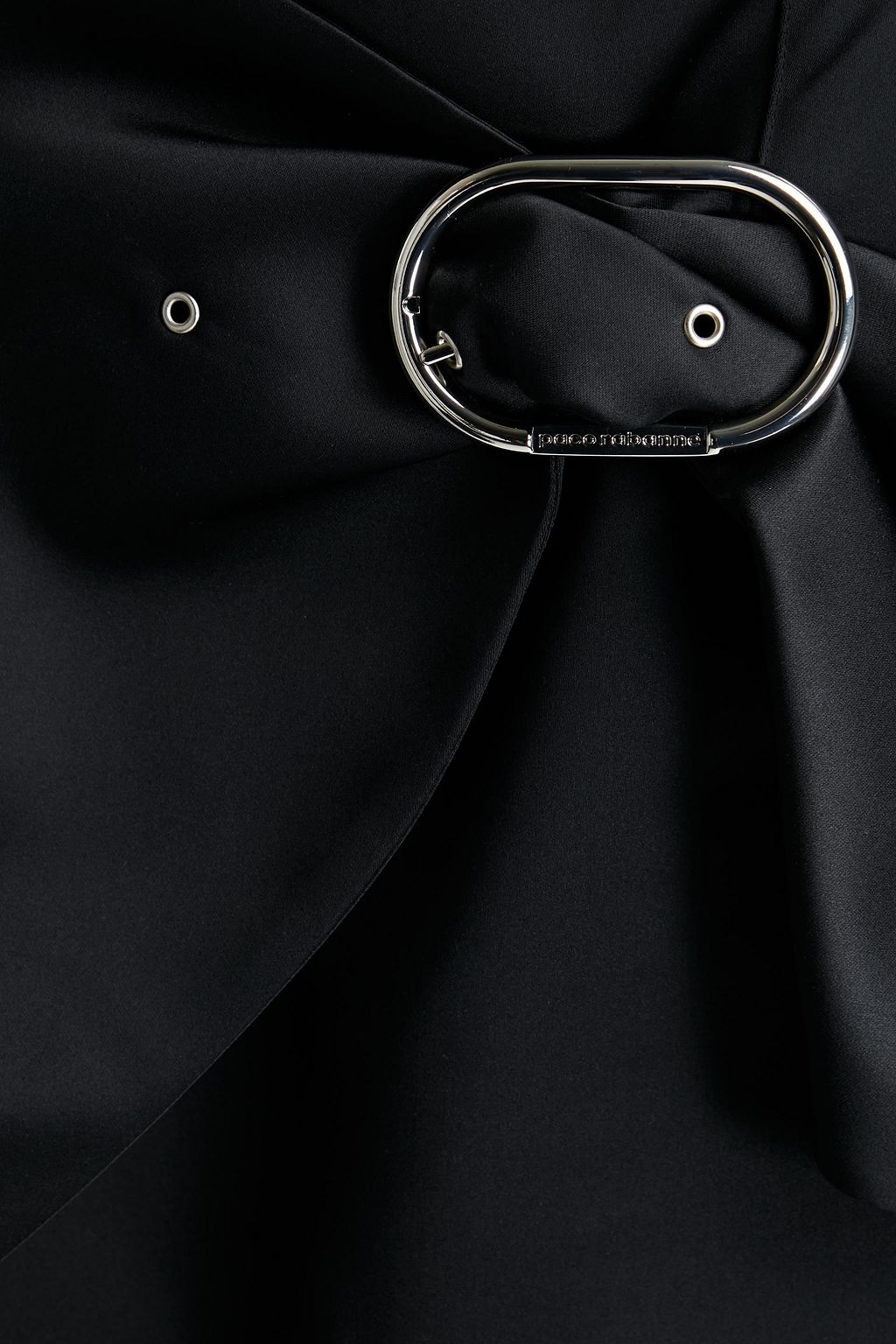 RABANNE Asymmetric buckled satin mini skirt