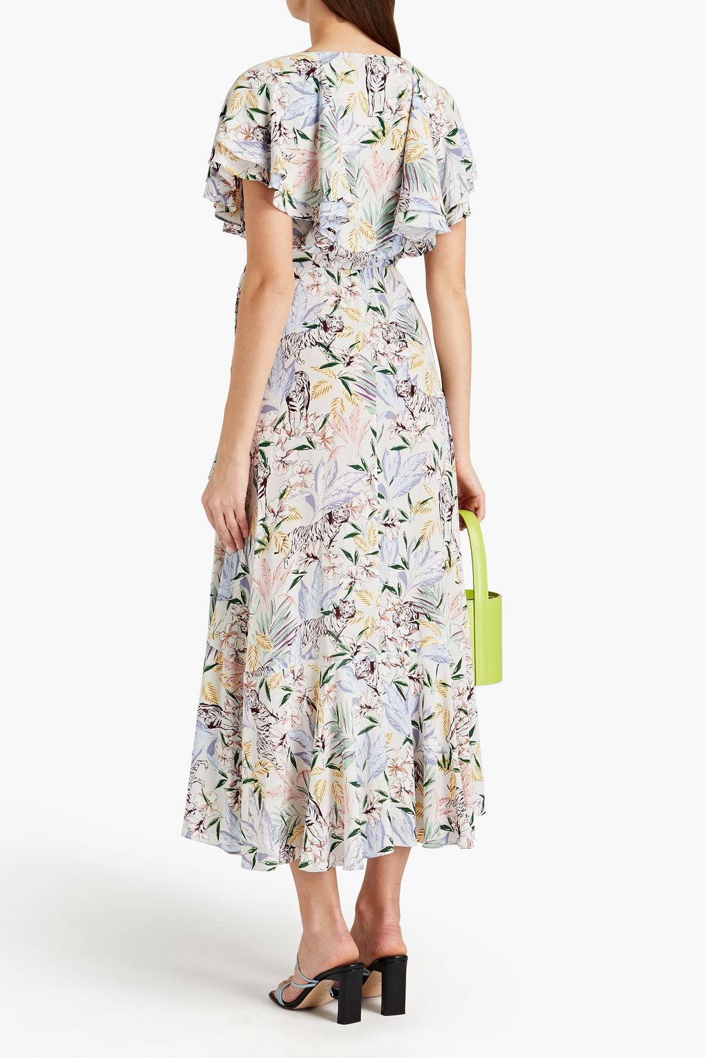 MAJE Ruffle-trimmed floral-print crepe de chine mini wrap dress