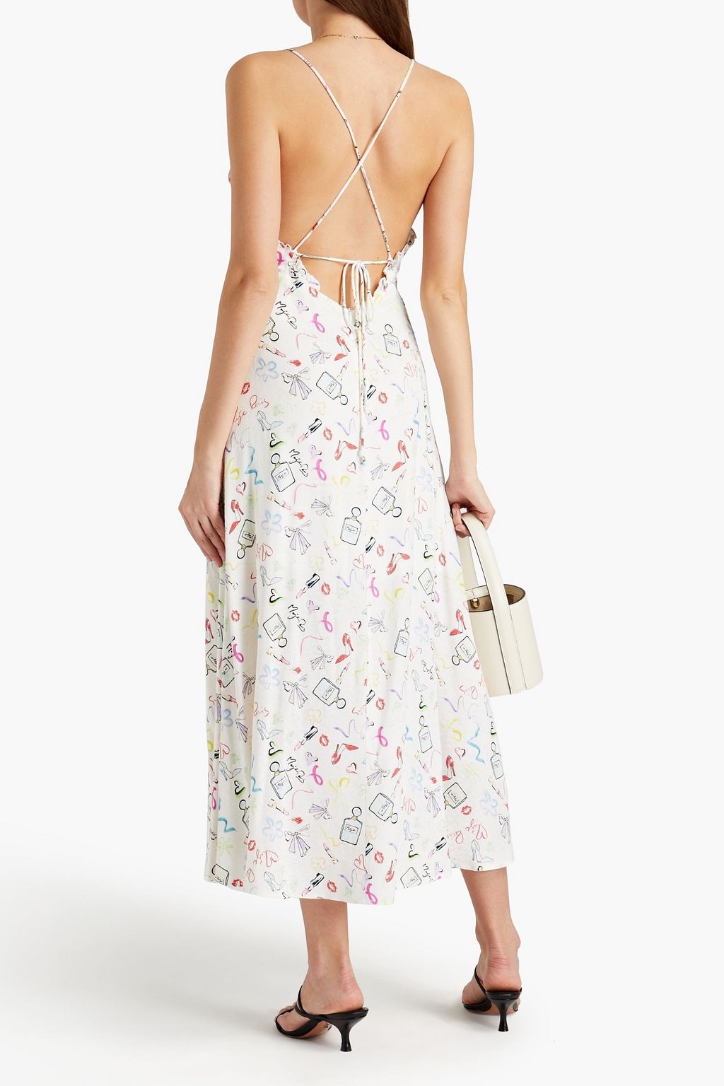 MAJE Printed cupro-blend satin-jacquard midi dress