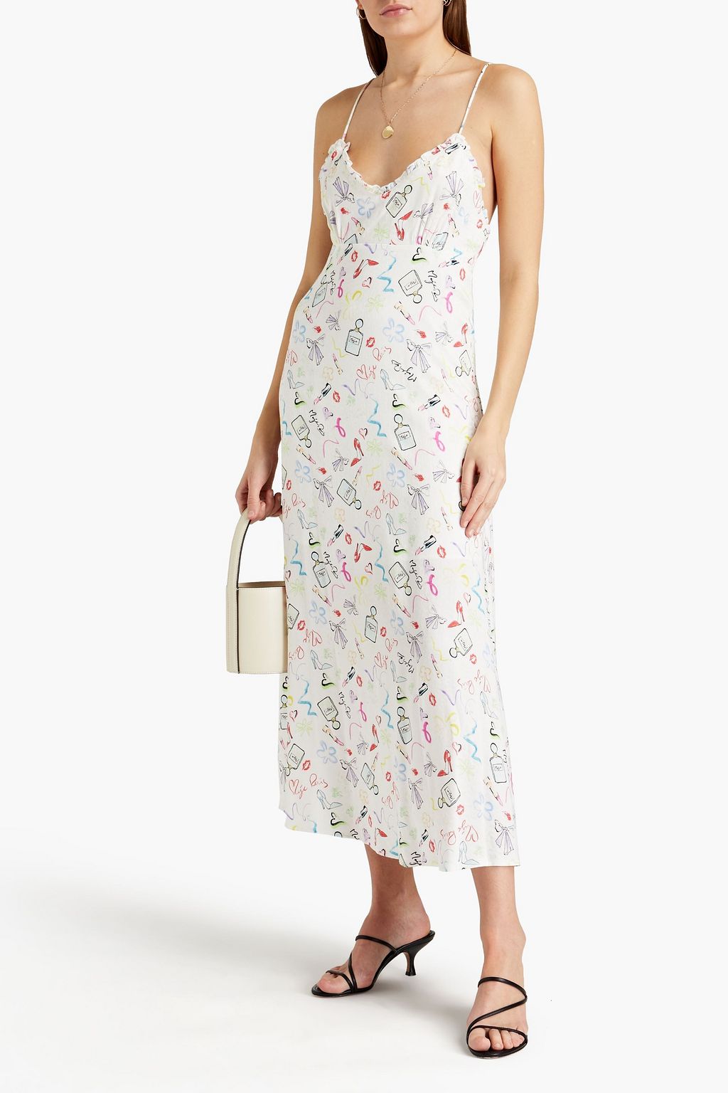 MAJE Printed cupro-blend satin-jacquard midi dress