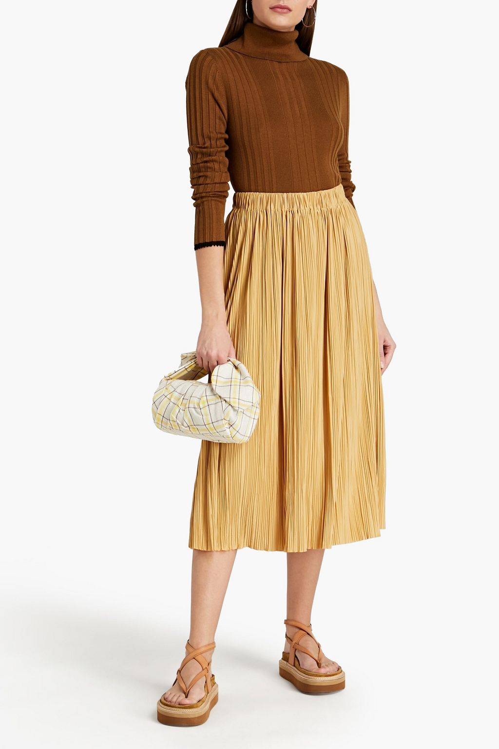 SAMSØE Φ SAMSØE Uma pleated satin-jersey midi skirt