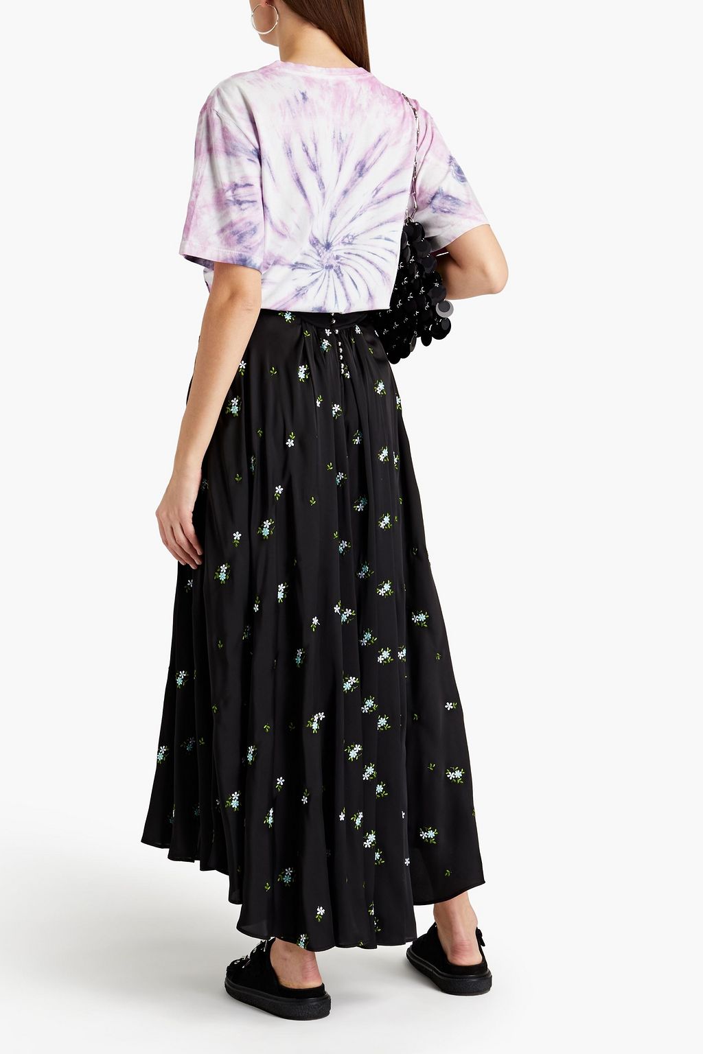 RABANNE Embroidered satin maxi skirt