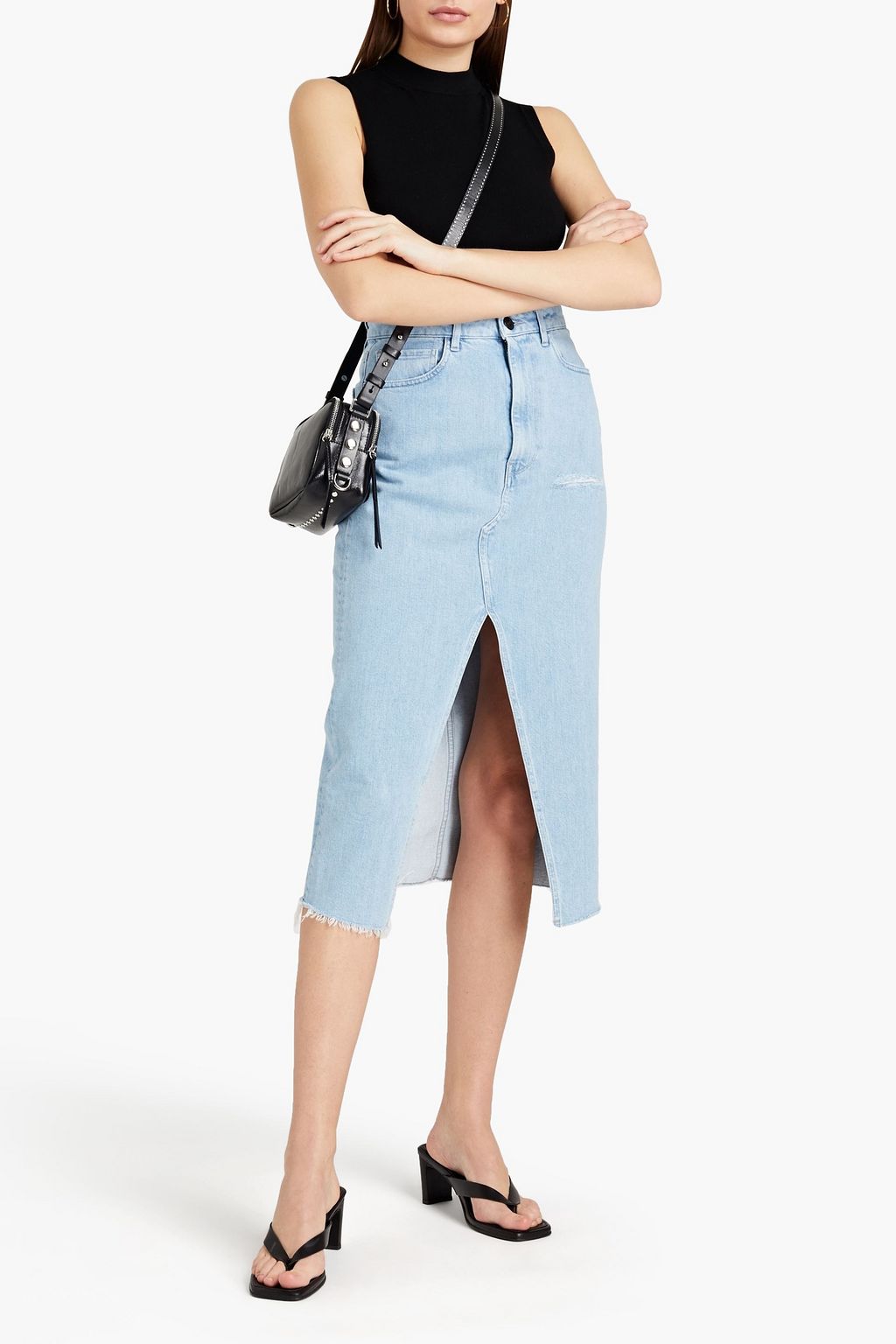 3X1 NYC Elizabella distressed denim midi skirt