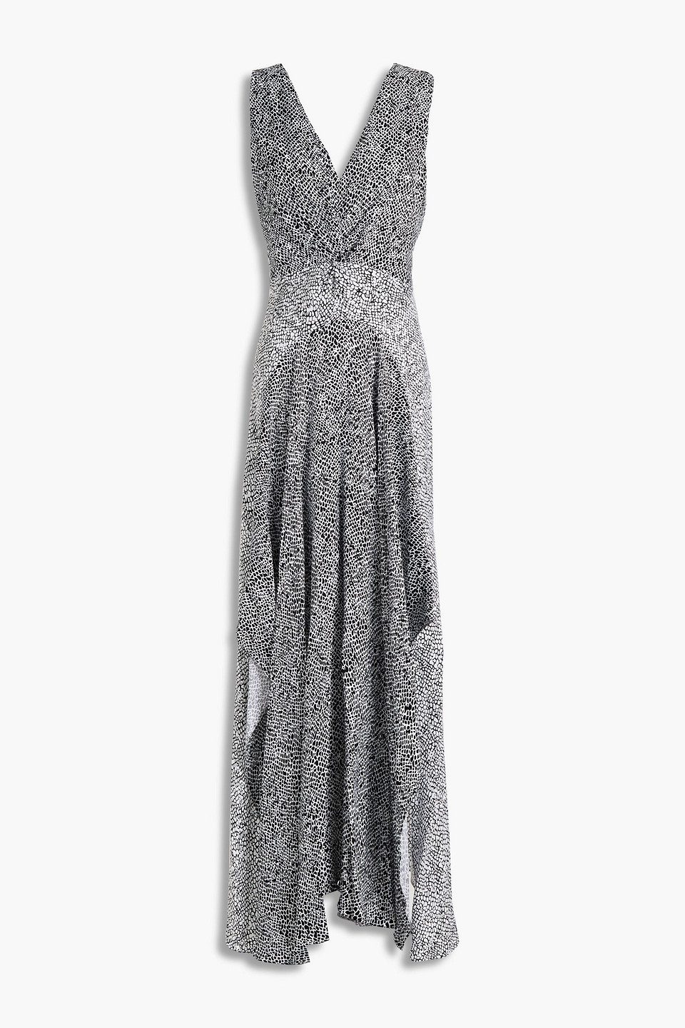 Cutout ruched cupro-twill maxi dress