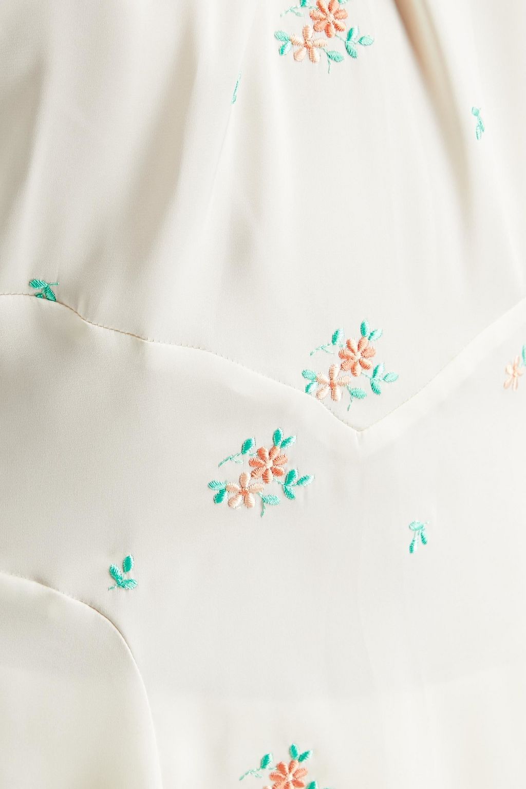 RABANNE Cutout embroidered gathered satin blouse