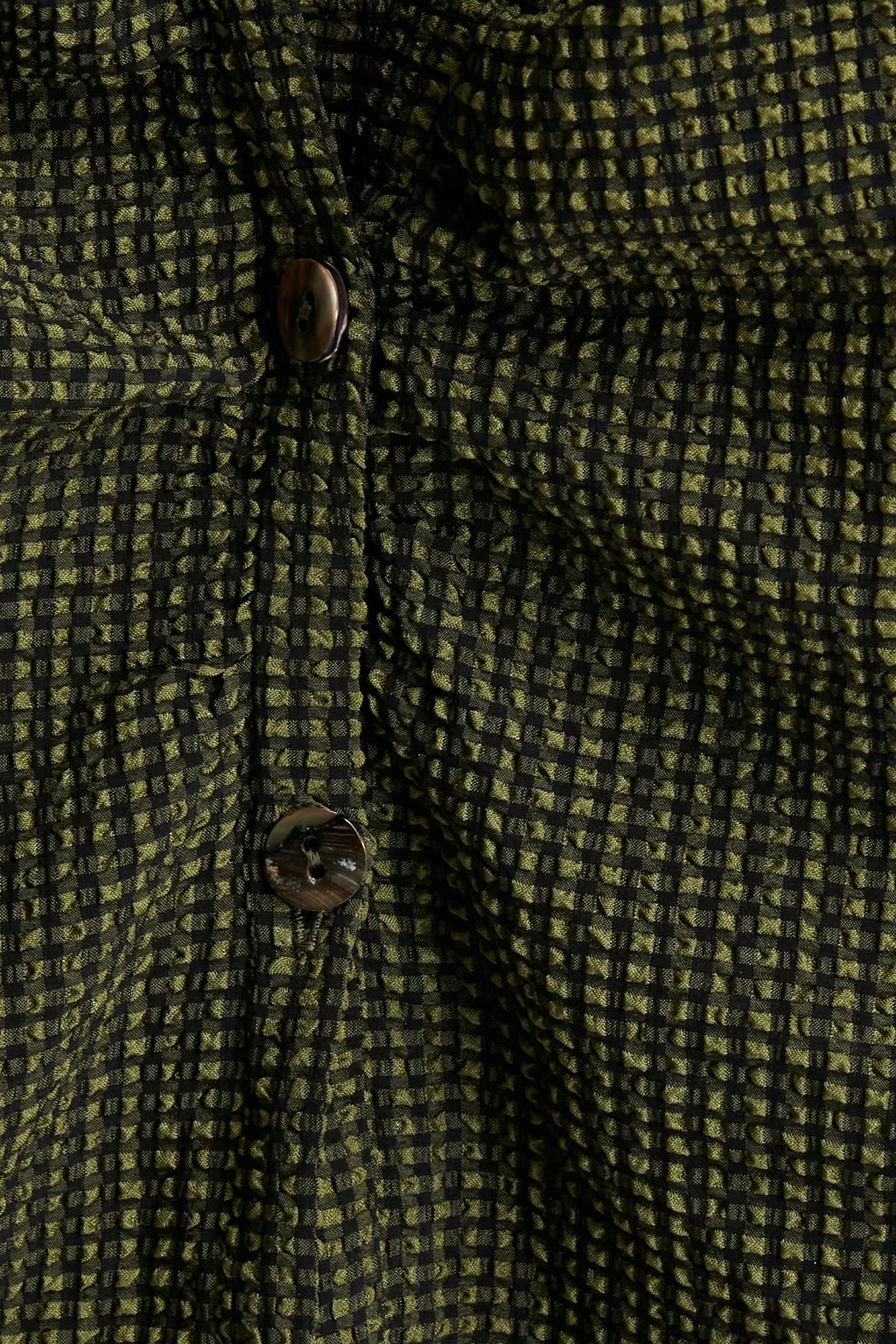 NANUSHKA Ruched checked cloqué shirt