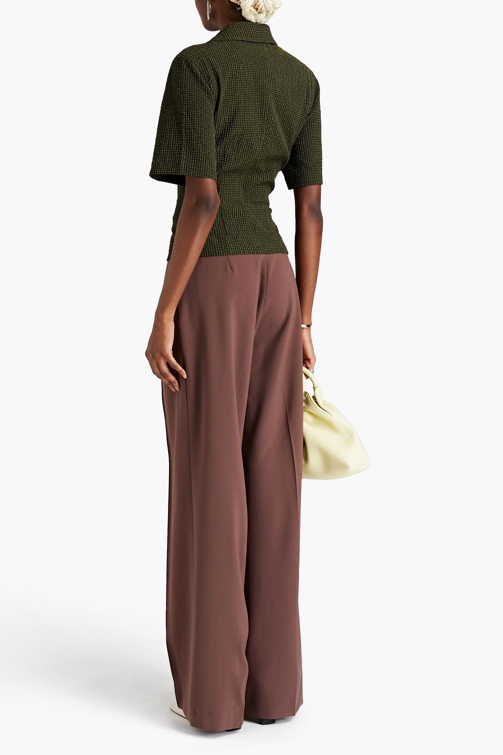 NANUSHKA Ruched checked cloqué shirt