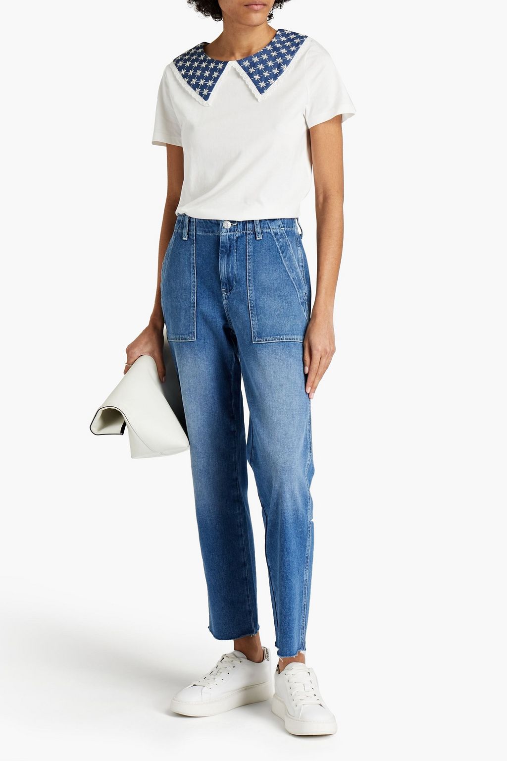 MAJE Lace-trimmed cotton-jersey T-shirt