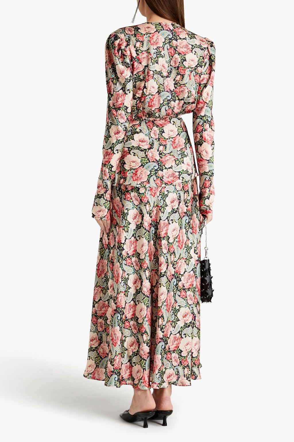 RABANNE Gathered floral-print satin blouse