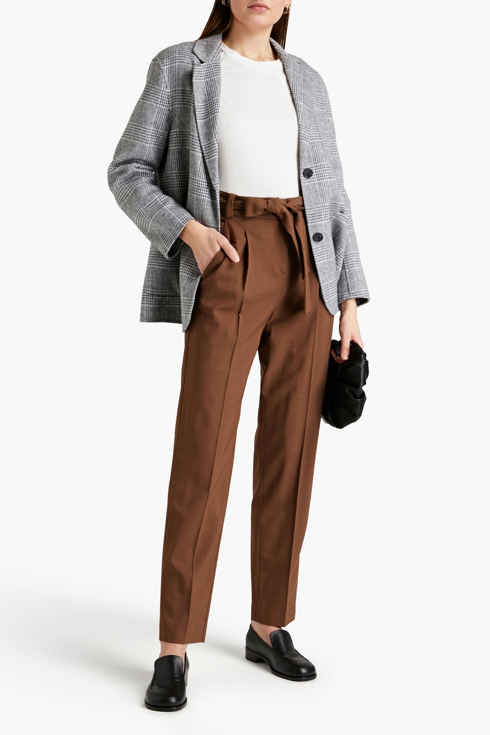 Maje Parisa Belted Wool-blend Tapered Trousers In Black