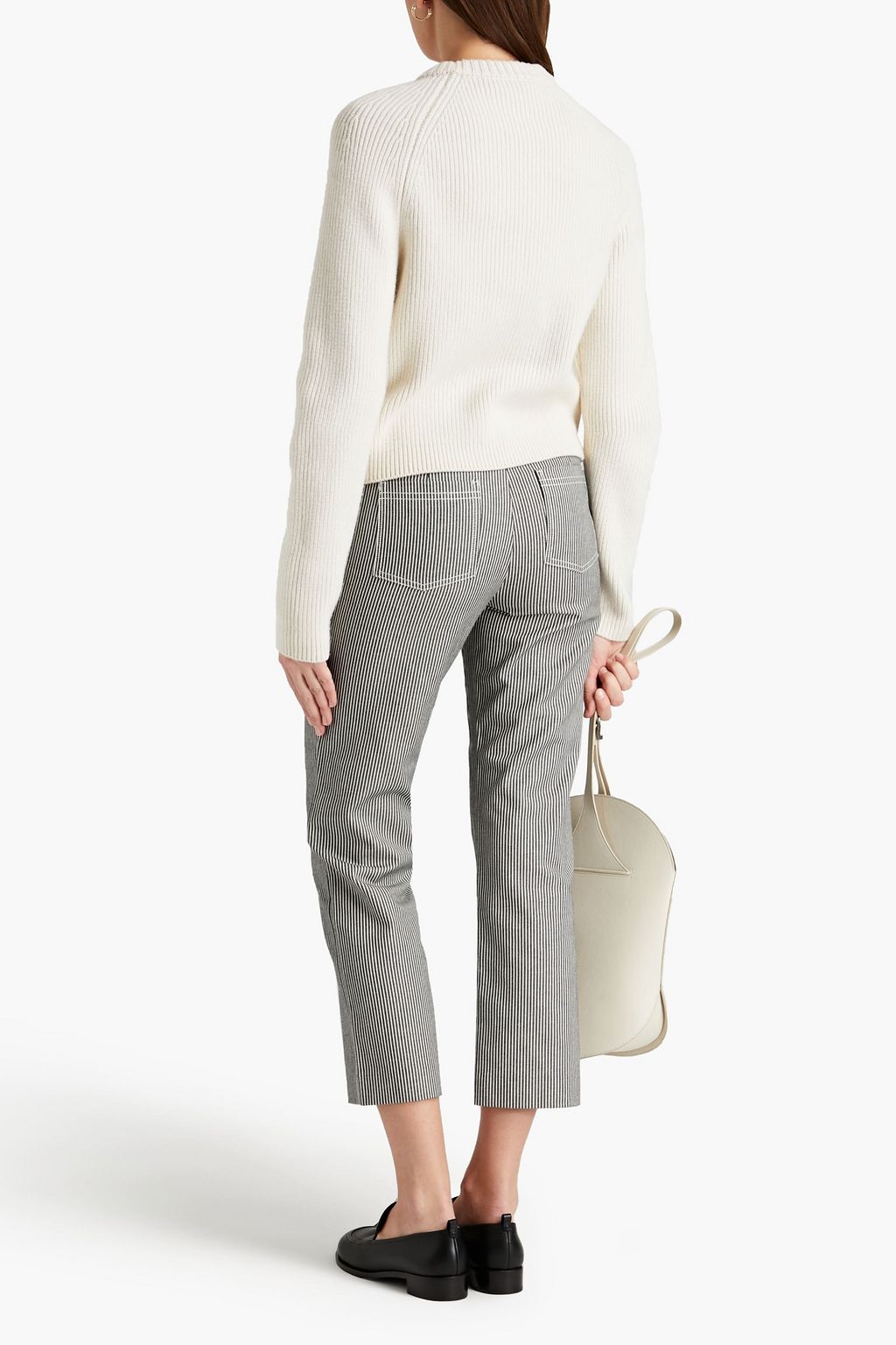 MAJE Cropped striped organic cotton-jacquard straight-leg pants