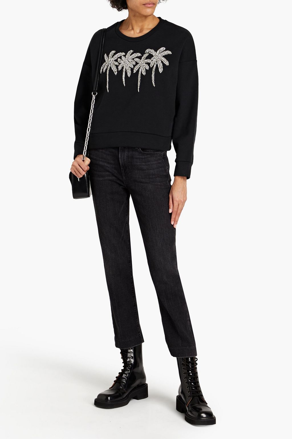 MAJE Embellished cotton-blend fleece sweatshirt