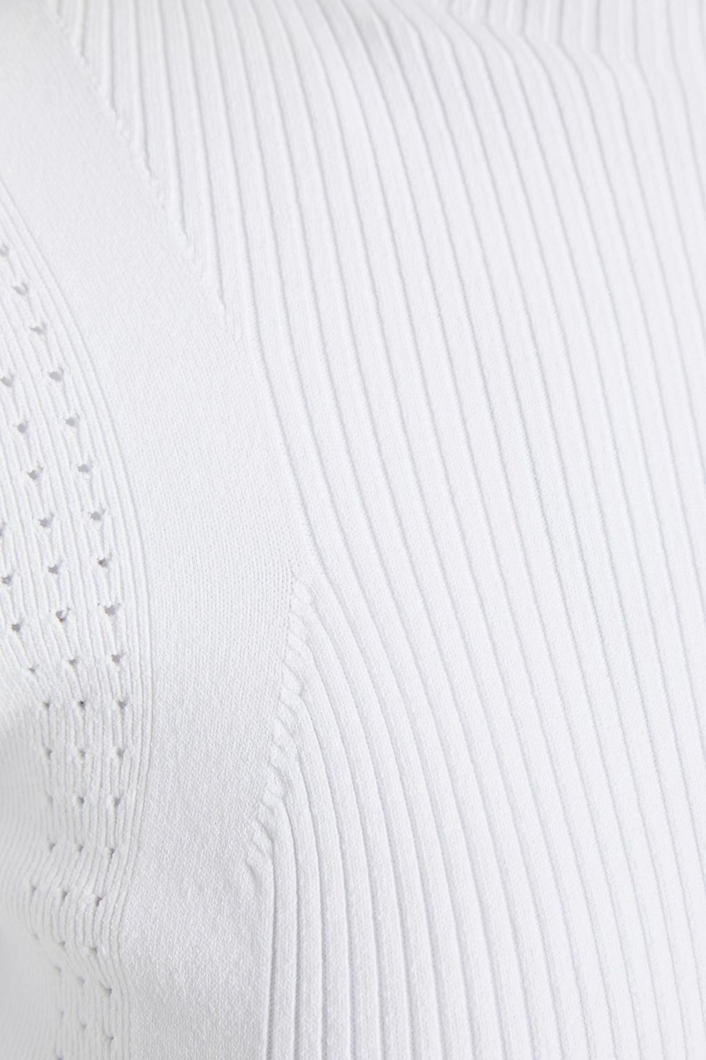 MAJE Pointelle-trimmed ribbed-knit turtleneck sweater