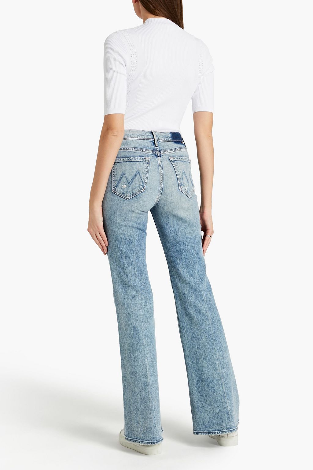MAJE Pointelle-trimmed ribbed-knit turtleneck sweater