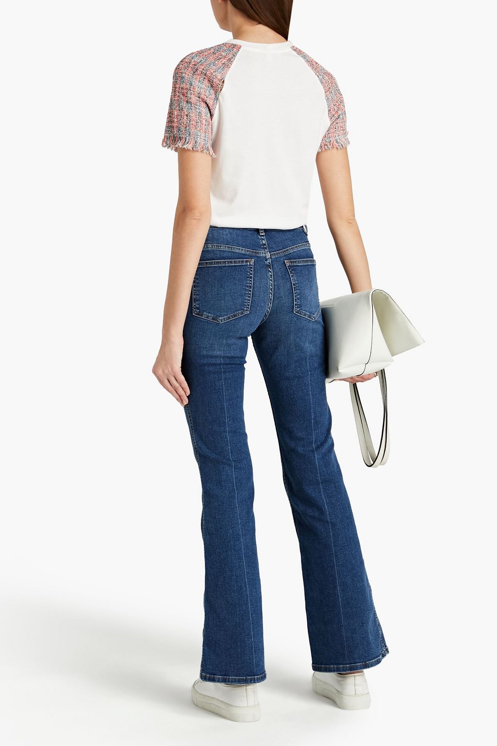 MAJE Tweed-paneled cotton and modal-blend jersey T-shirt