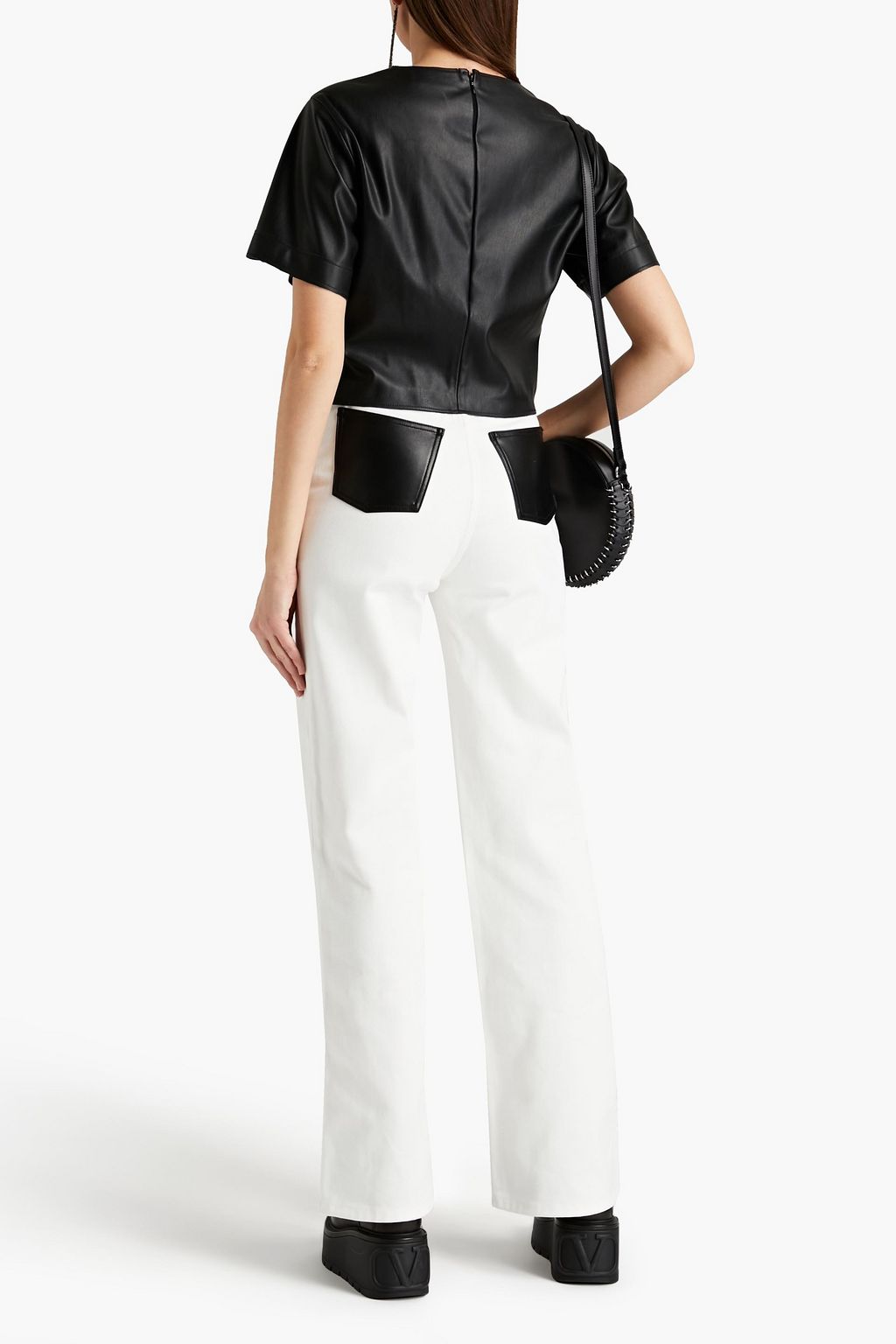 RABANNE Leather-trimmed high-rise straight-leg jeans