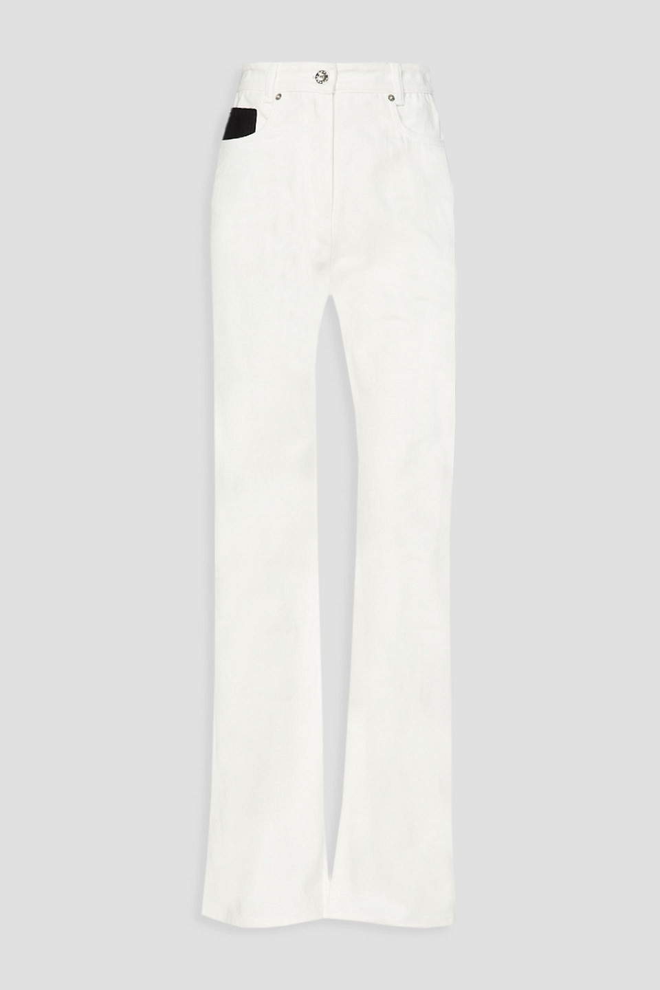 Leather-trimmed high-rise straight-leg jeans