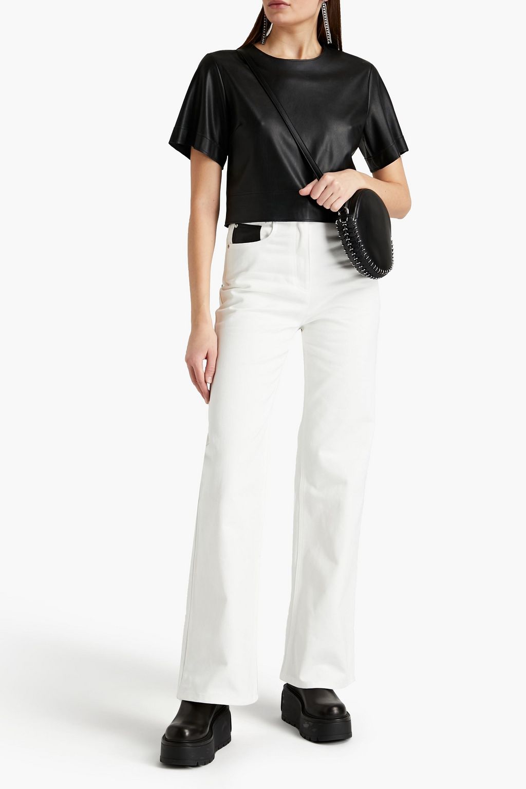 RABANNE Leather-trimmed high-rise straight-leg jeans
