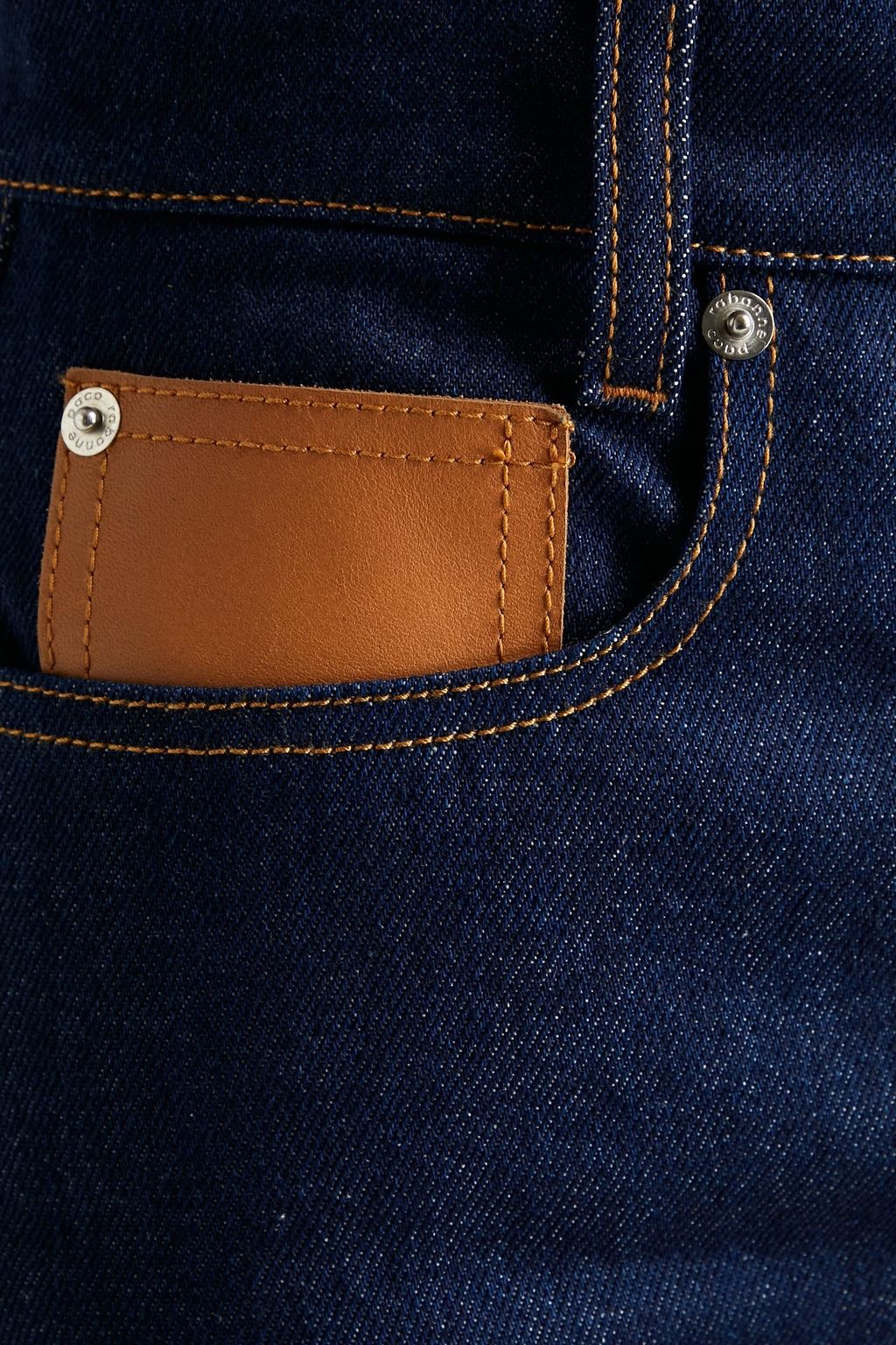 RABANNE Leather-trimmed high-rise straight-leg jeans