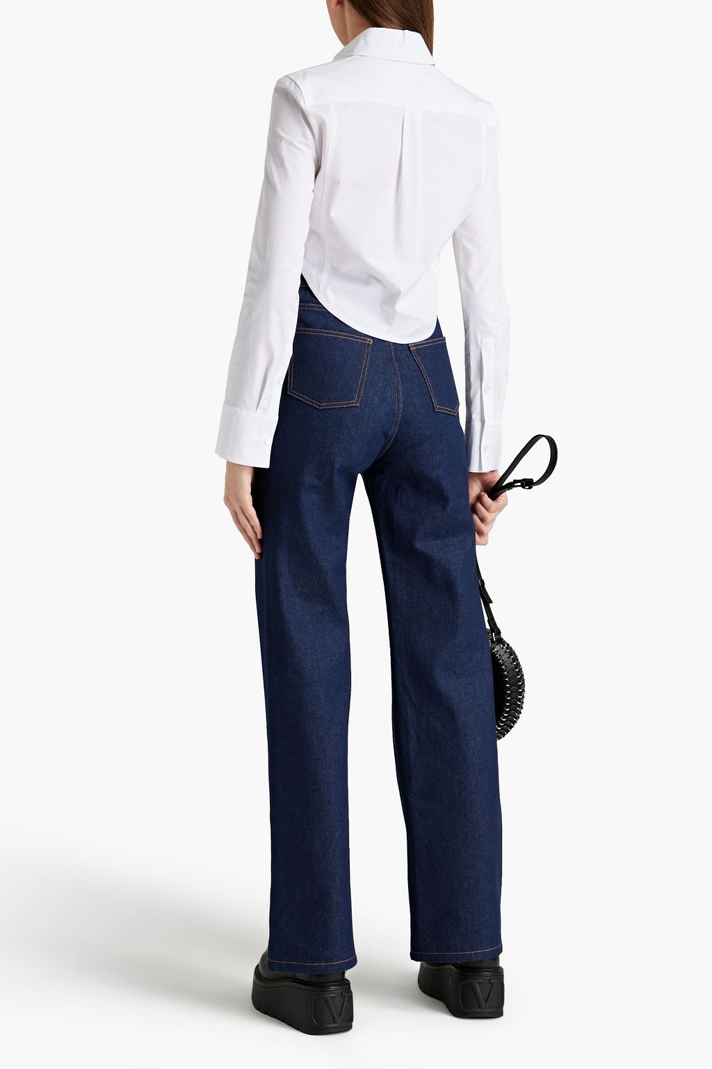 RABANNE Leather-trimmed high-rise straight-leg jeans