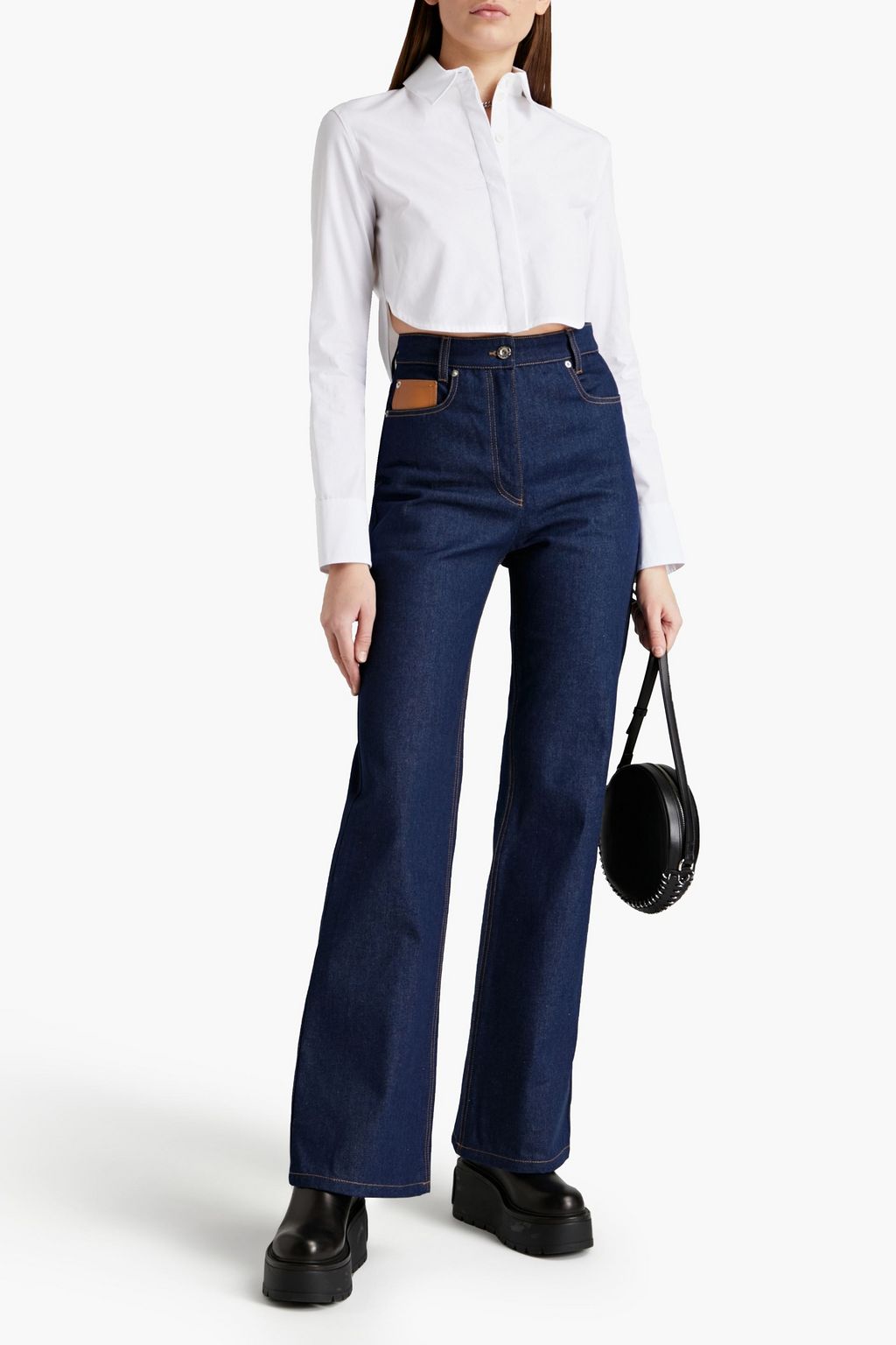 RABANNE Leather-trimmed high-rise straight-leg jeans