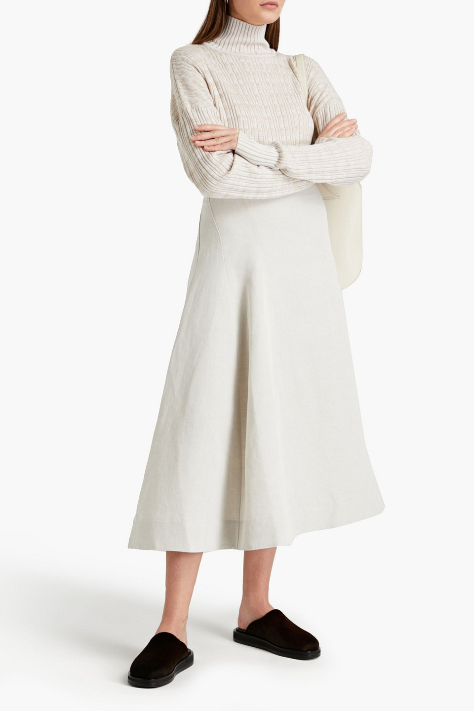 Bite Studios Slub Linen And Cotton-blend Midi Skirt In Neutrals