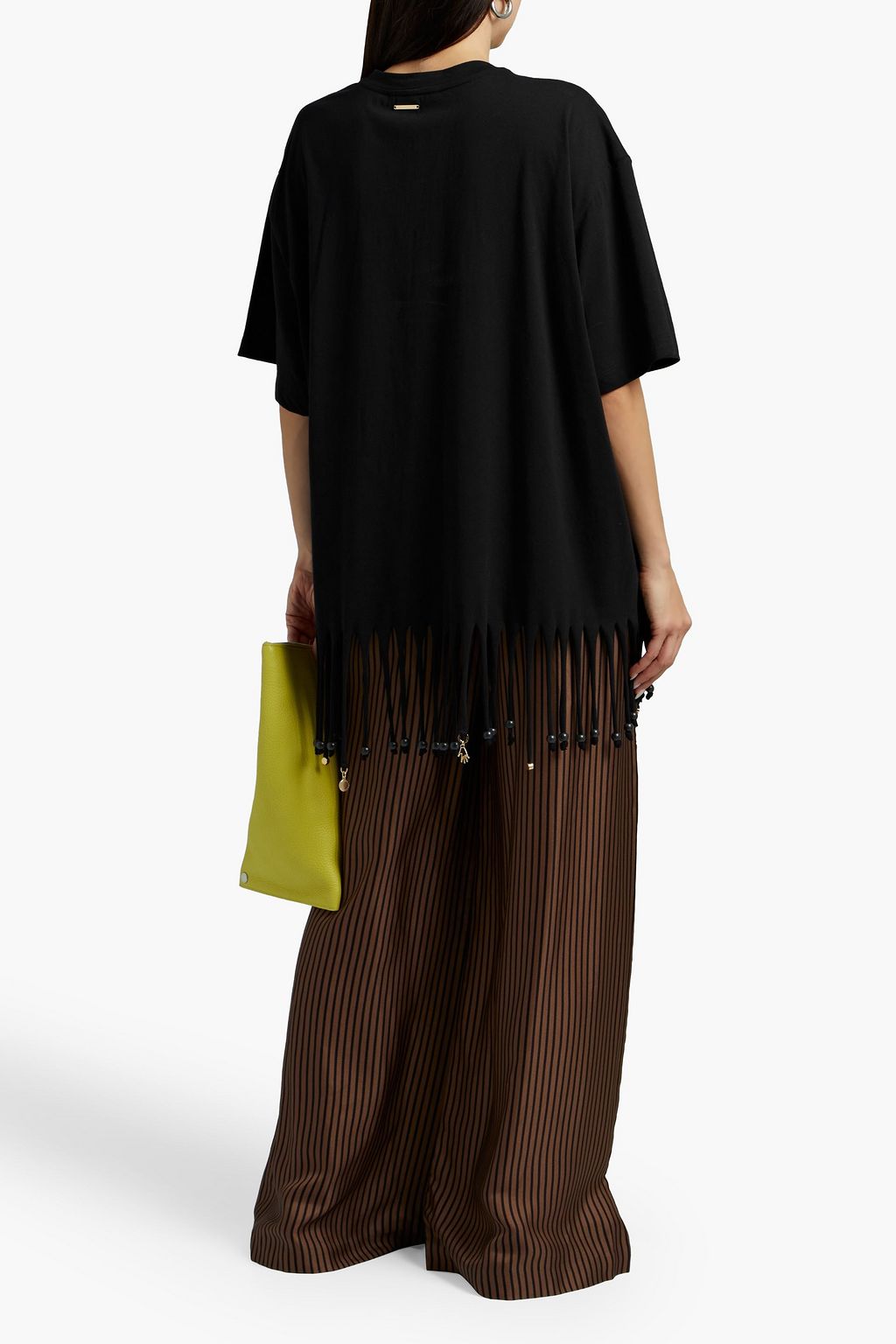 STELLA MCCARTNEY Oversized embellished fringed cotton-jersey T-shirt