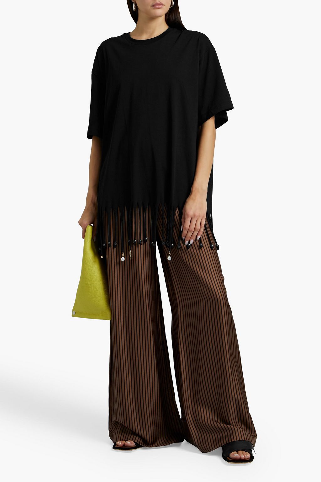 STELLA MCCARTNEY Oversized embellished fringed cotton-jersey T-shirt