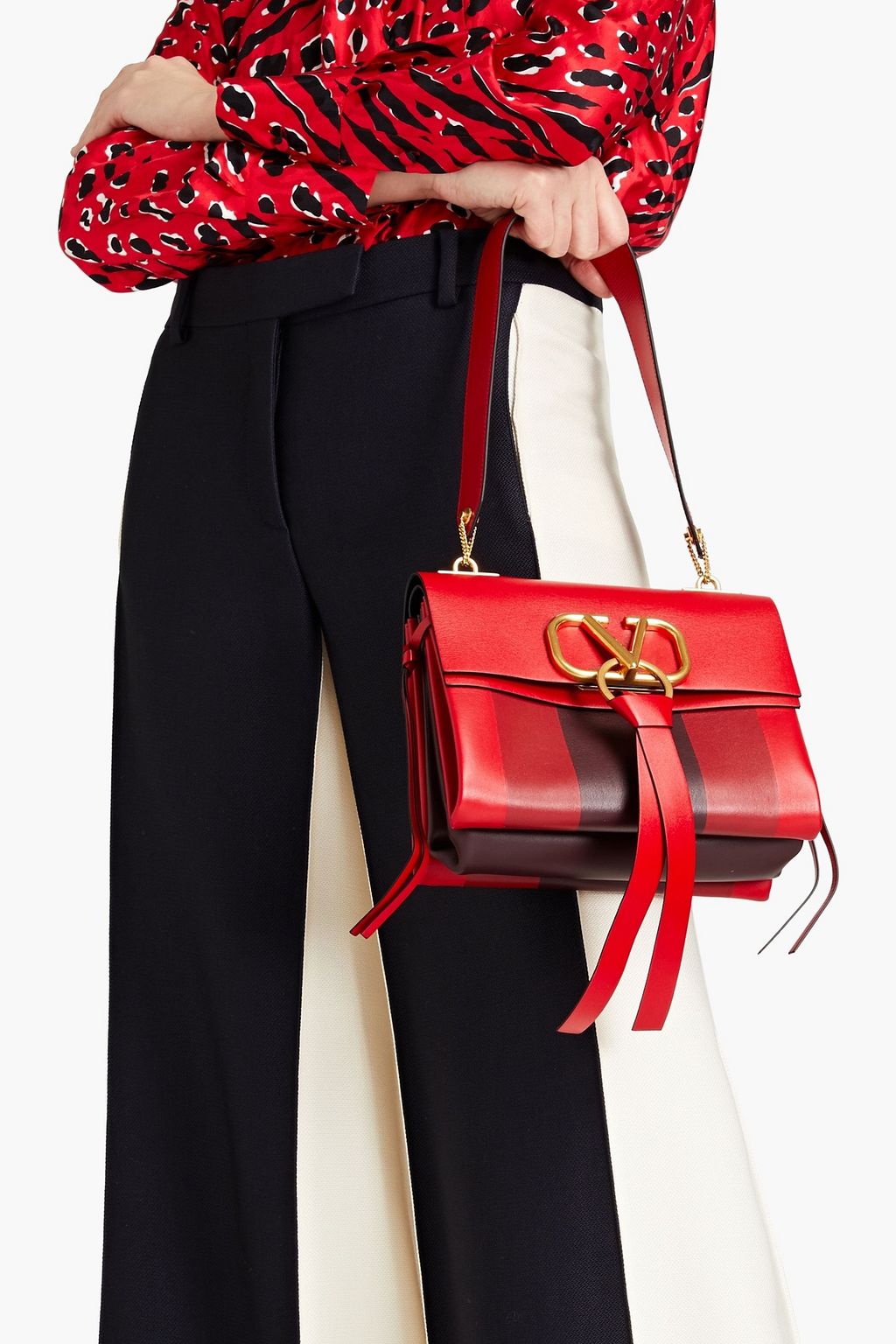 VALENTINO GARAVANI VRING striped leather shoulder bag