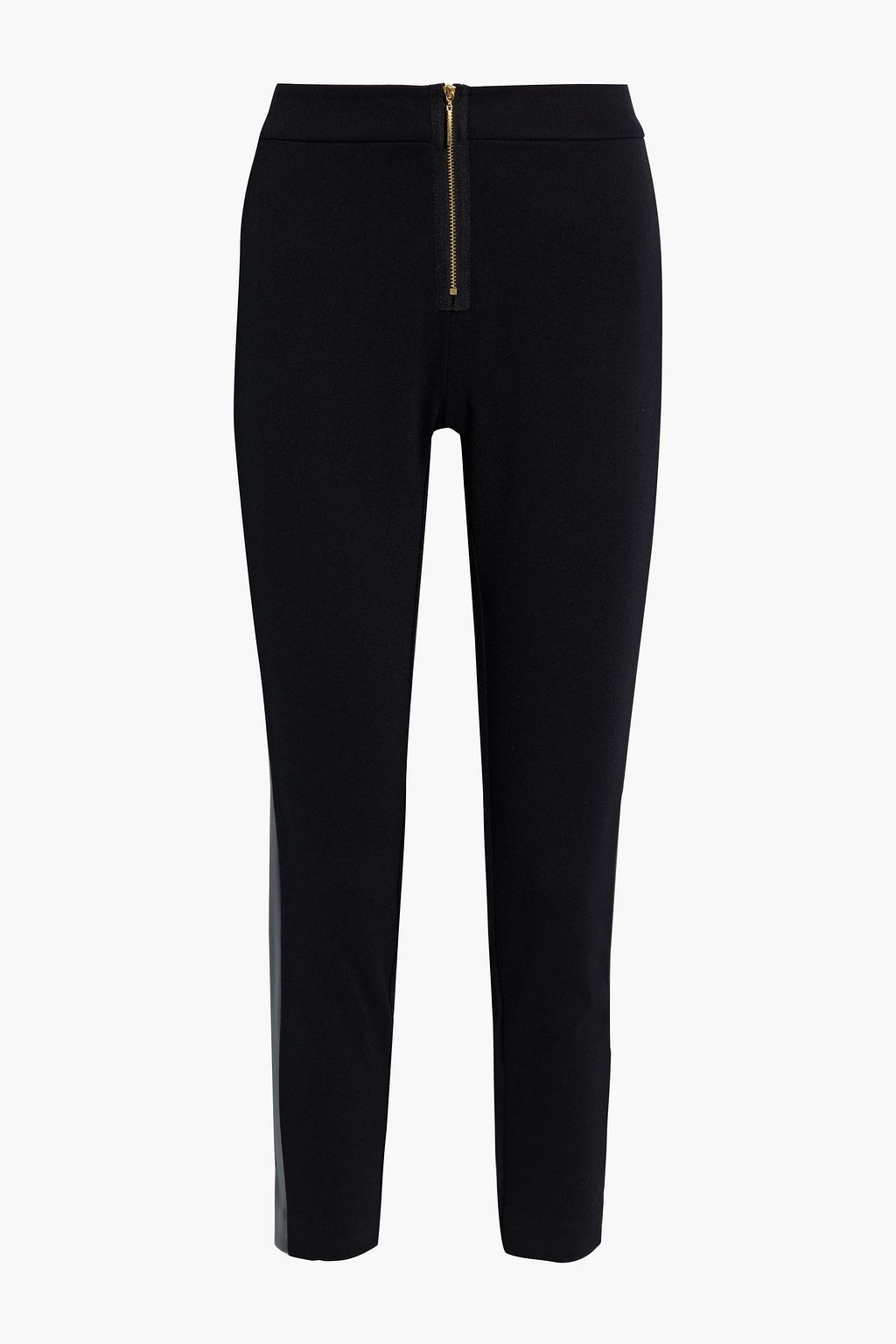 Faux leather-trimmed ponte skinny pants 