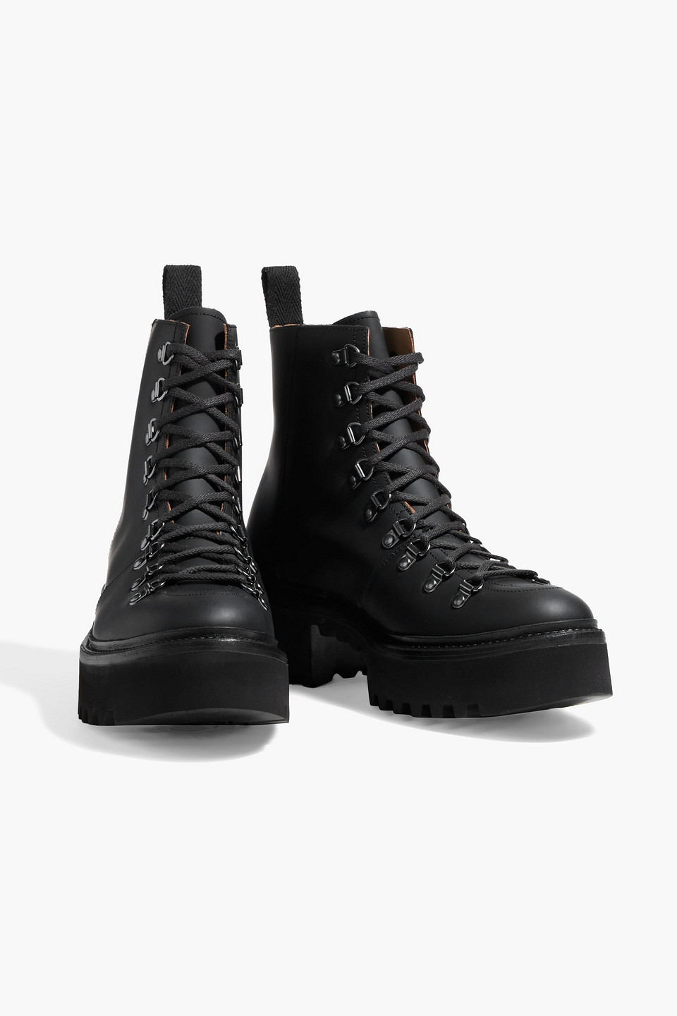 Grenson Nanette Leather Combat Boots In Black