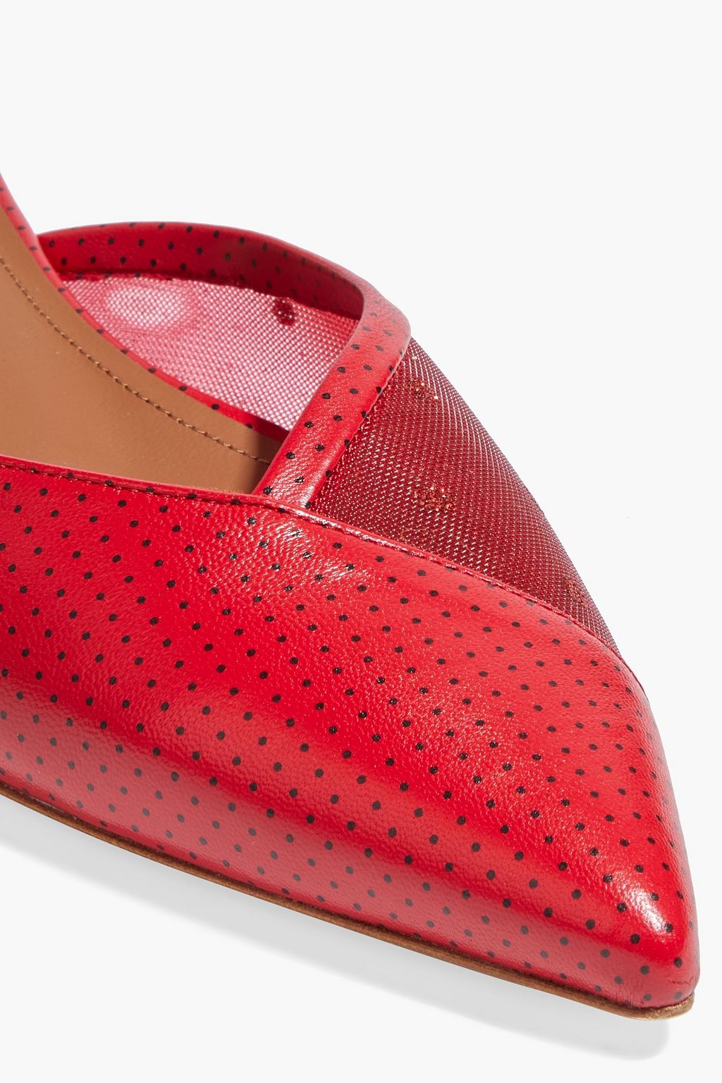MALONE SOULIERS Vita glittered mesh and polka-dot leather slippers