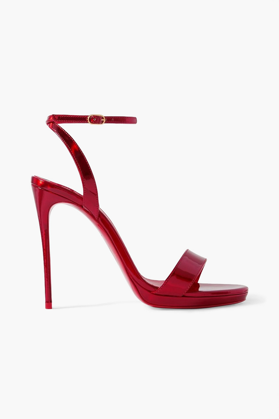 Christian Louboutin Loubi Queen 120 Metallic Patent-leather Sandals In Crimson