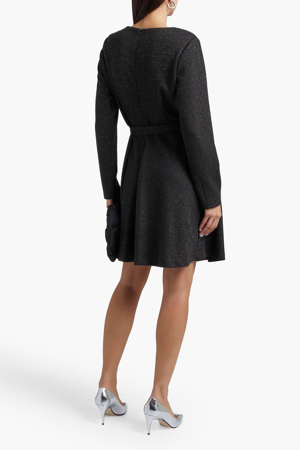 DKNY Belted embellished metallic ribbed-knit dress