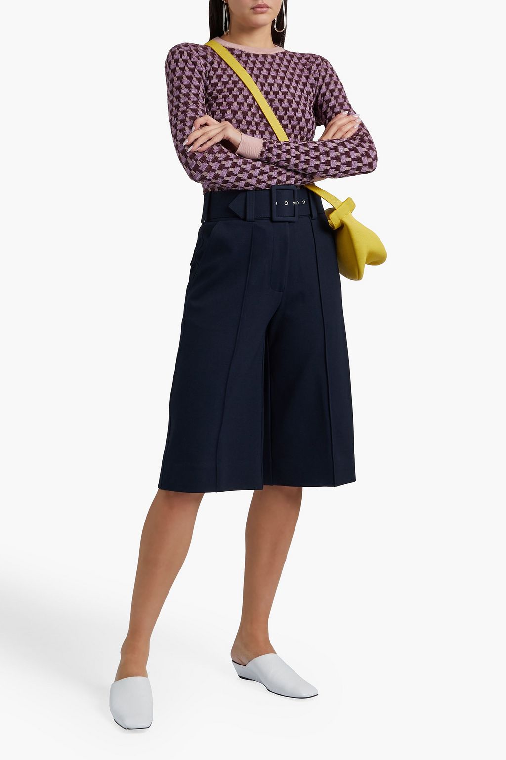 VICTORIA, VICTORIA BECKHAM Belted stretch-ponte culottes