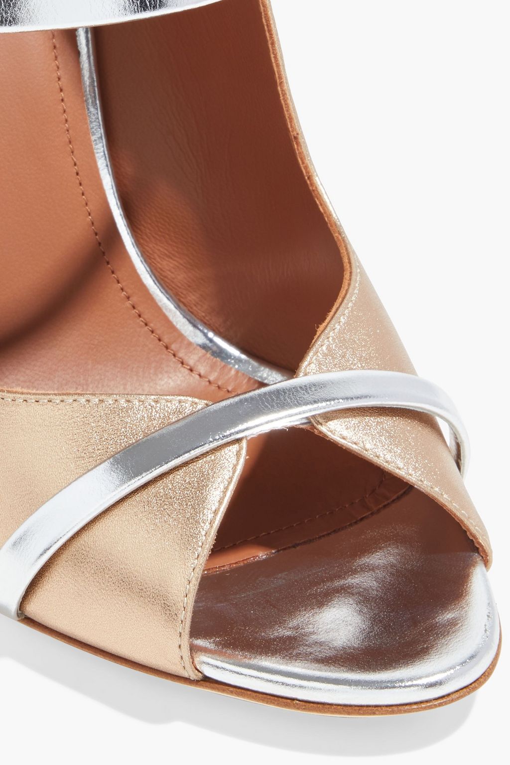 MALONE SOULIERS Mika metallic leather-trimmed satin sandals
