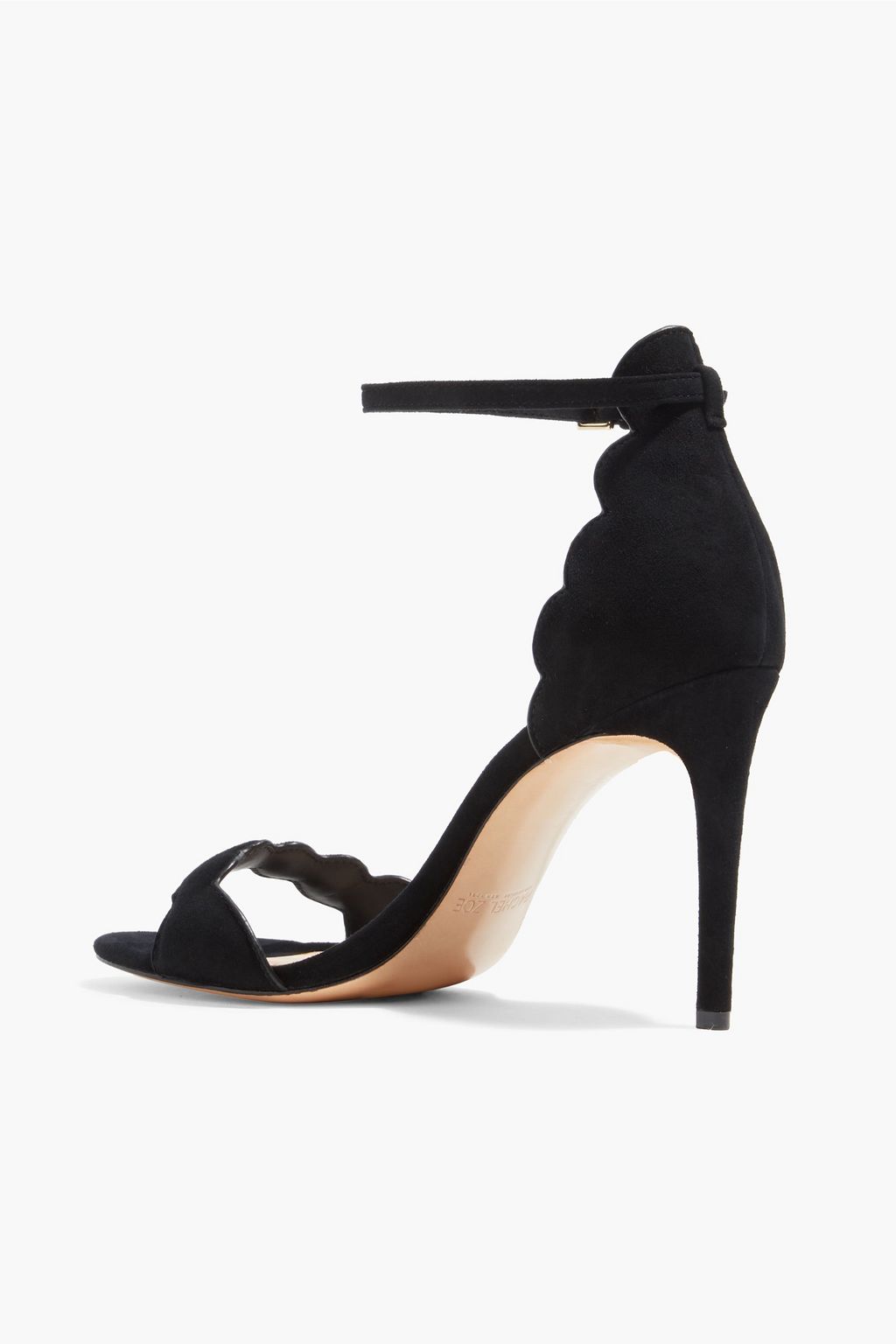 scalloped suede sandals