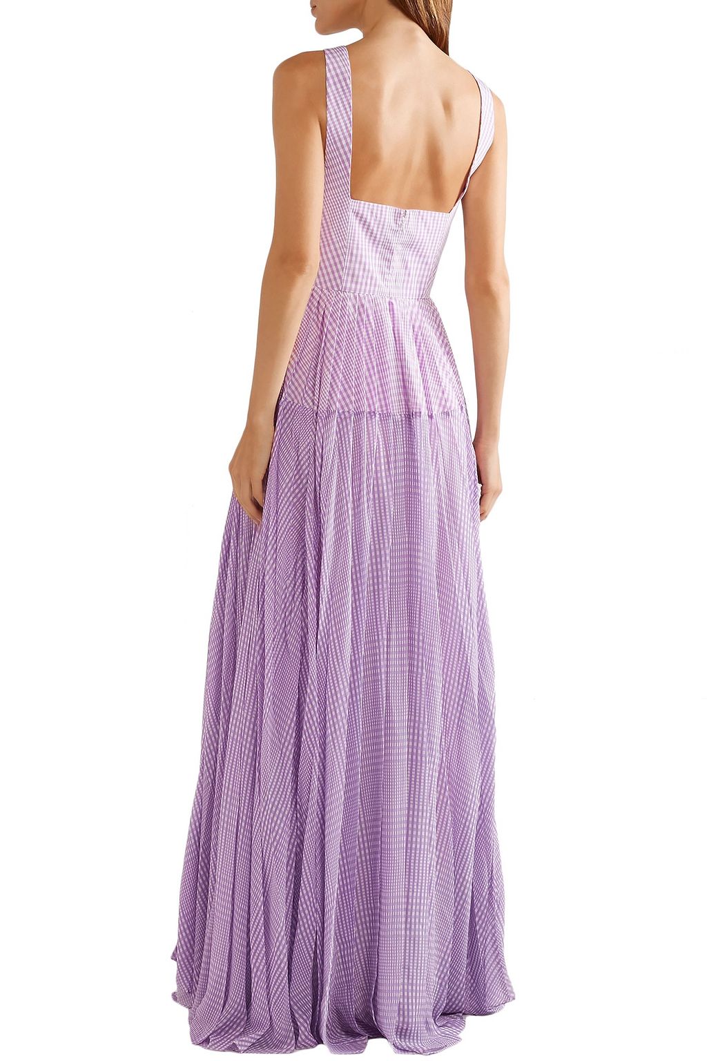 LELA ROSE Pleated gingham poplin and silk-chiffon gown