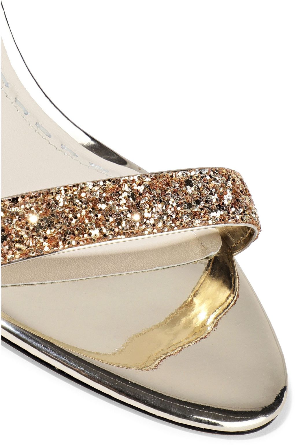 ALICE + OLIVIA Lillian mirrored leather-trimmed glittered woven sandals