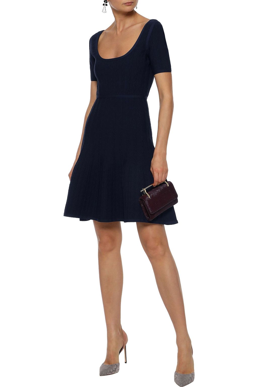 HERVÉ LÉGER Flared cloqué-knit mini dress