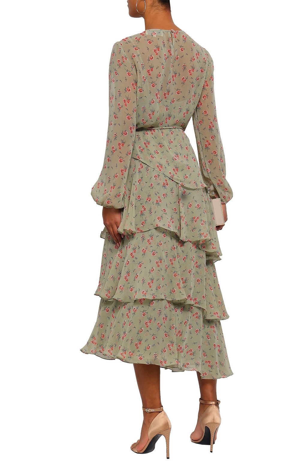 MIKAEL AGHAL Tiered floral-print chiffon midi dress