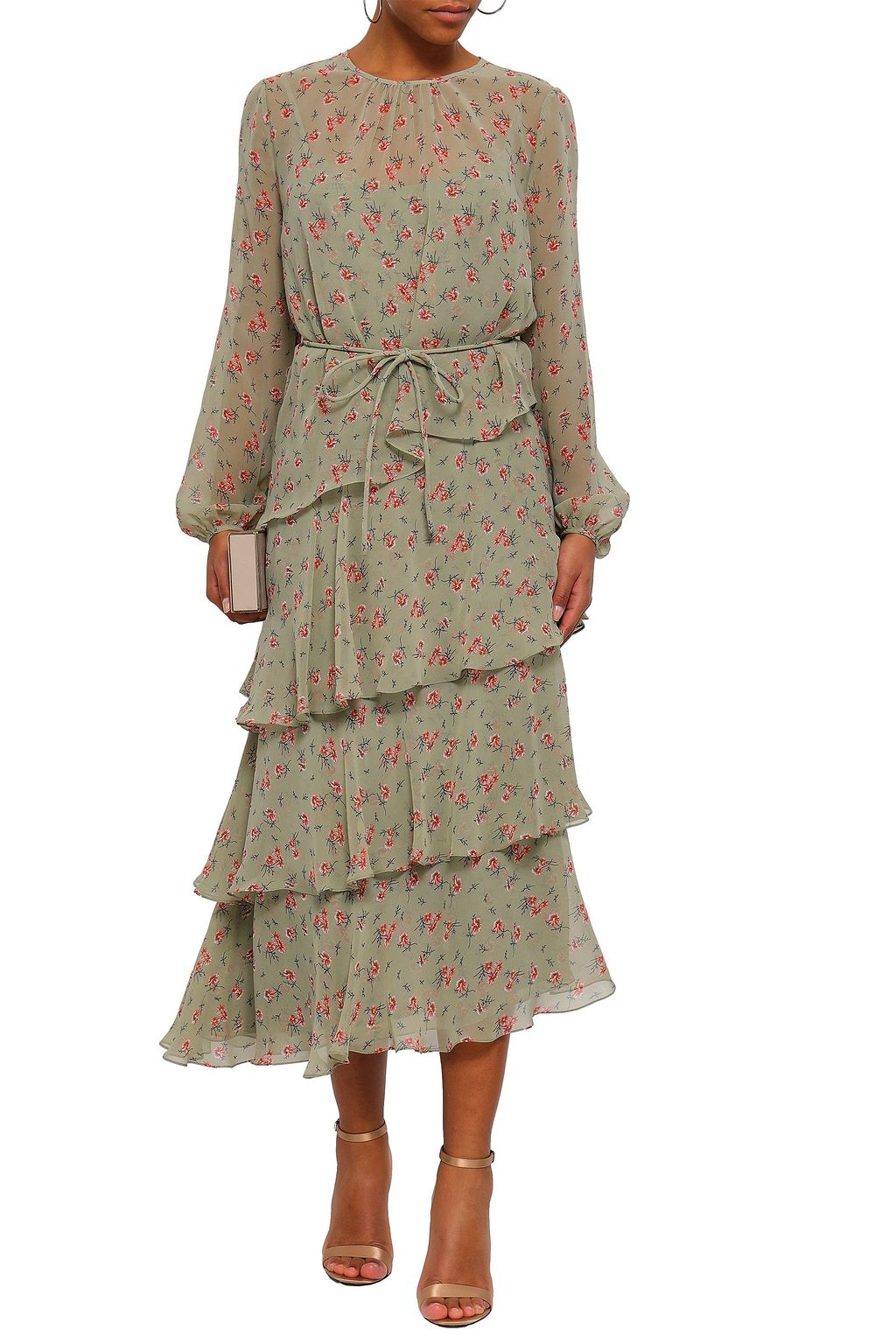 MIKAEL AGHAL Tiered floral-print chiffon midi dress