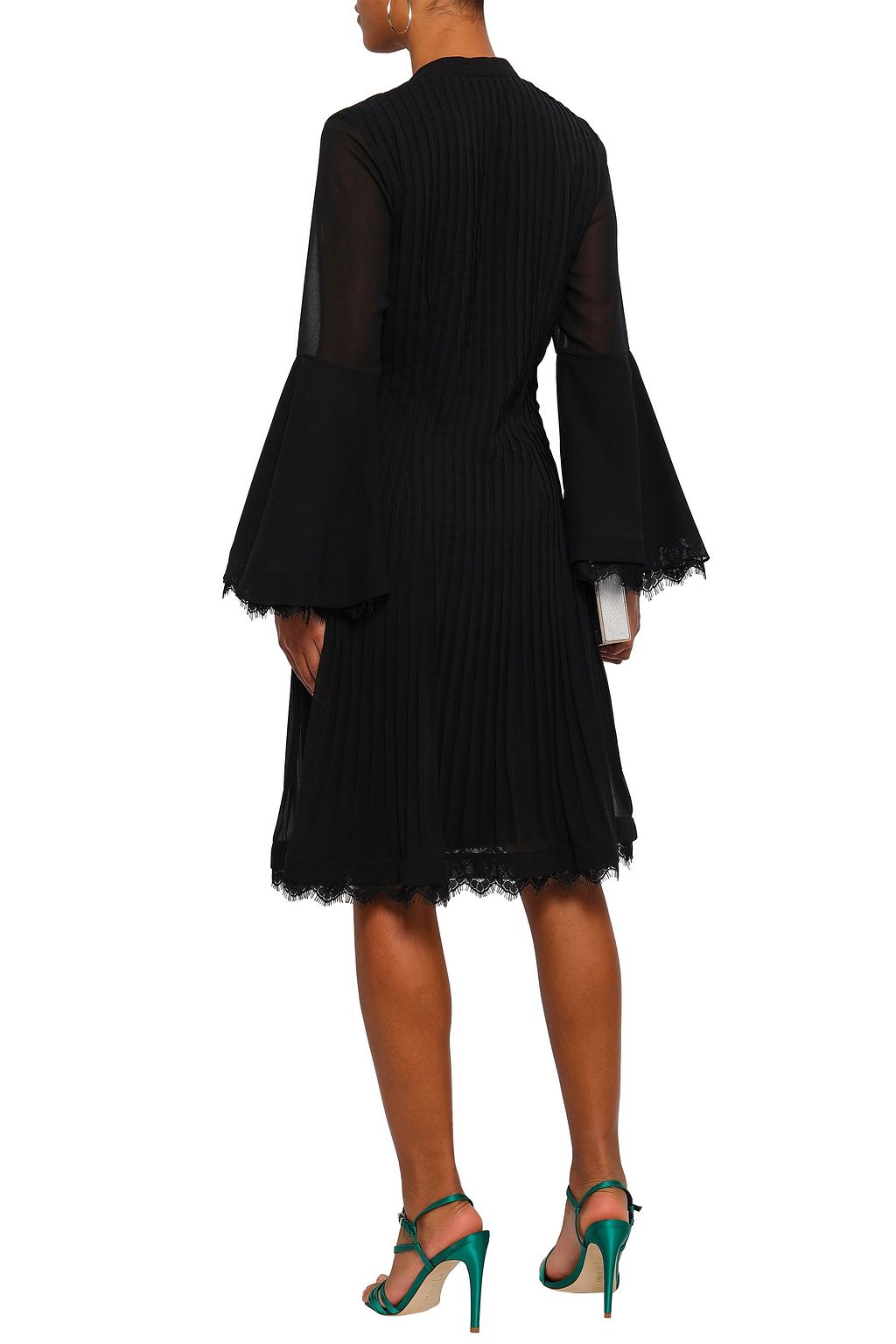 MIKAEL AGHAL Lace-trimmed pintucked crepe dress