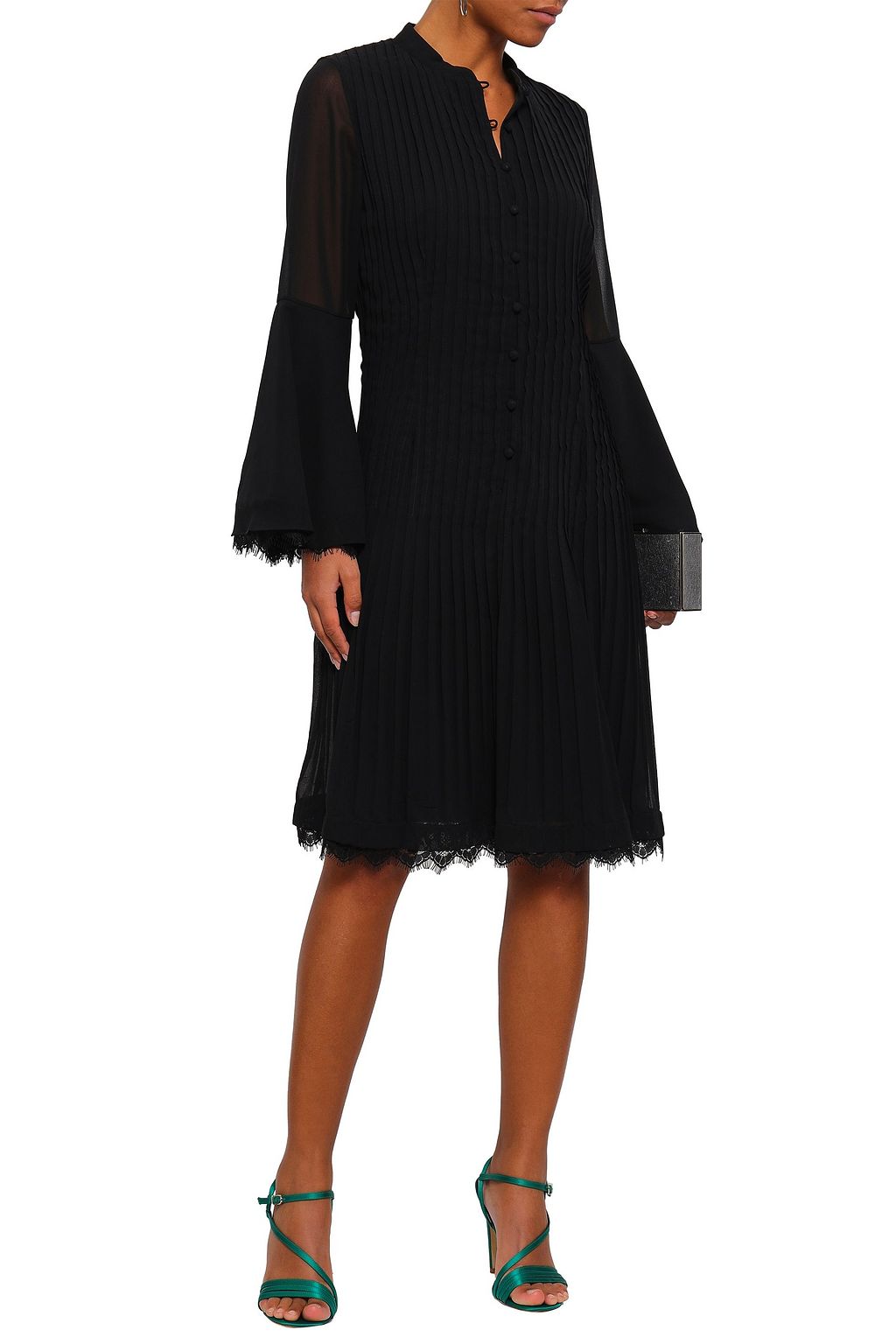 MIKAEL AGHAL Lace-trimmed pintucked crepe dress