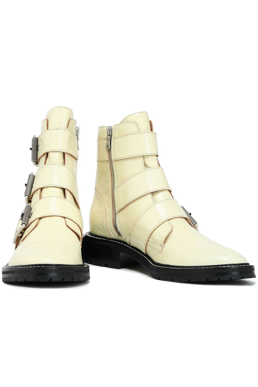 RAG & BONE Cannon buckled crinkled glossed-leather ankle boots